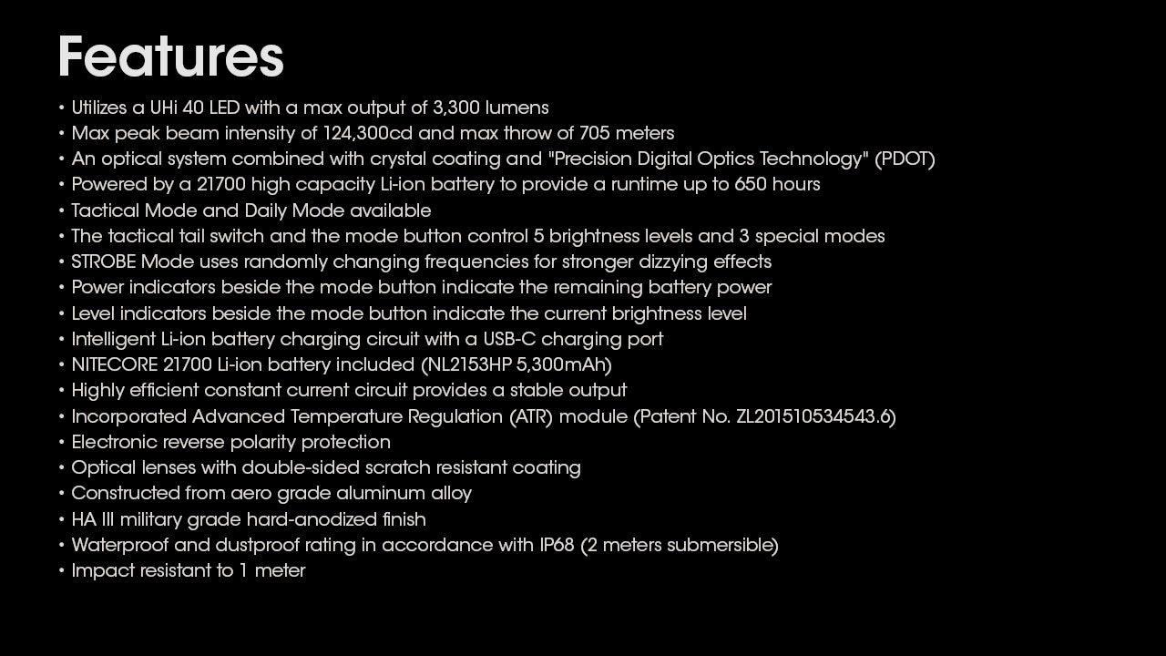 Nitecore MH25 PRO Flashlight 3300 Lumens - Rechargeable USB-C - 21700 Battery