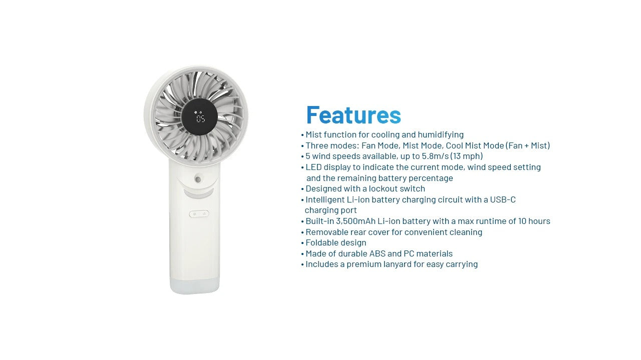 Nitecore izzCool 30 - Foldable Air Conditioner Fan USB-C 3500mAh Mist Cooling