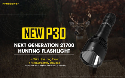 Nitecore NEW P30 Flashlight 1000 Lumens - 618m Long Throw - USB-C Rechargeable 21700
