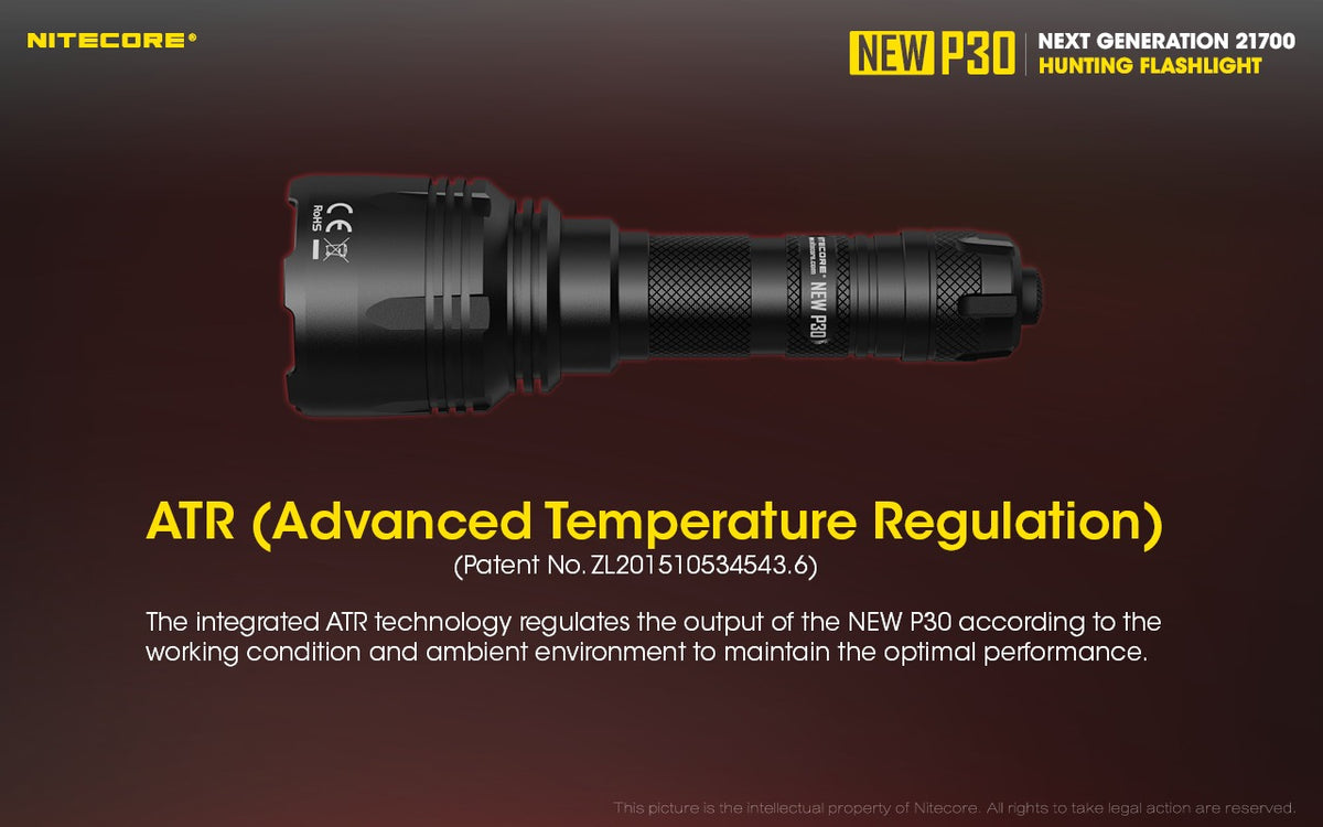 Nitecore NEW P30 Flashlight 1000 Lumens - 618m Long Throw - USB-C Rechargeable 21700