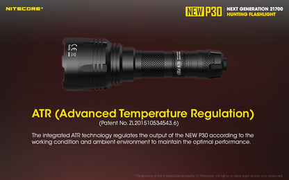 Nitecore NEW P30 Flashlight 1000 Lumens - 618m Long Throw - USB-C Rechargeable 21700