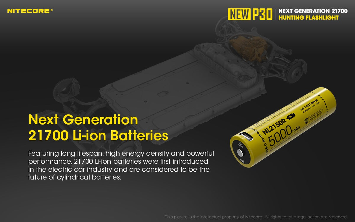 Nitecore NEW P30 Flashlight 1000 Lumens - 618m Long Throw - USB-C Rechargeable 21700