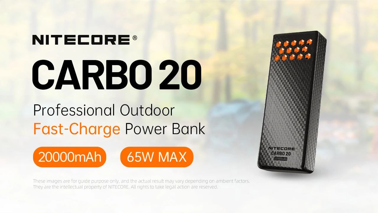 Nitecore CARBO 20 Power Bank 20000mAh - 65W Fast Charging USB-C - Carbon Fiber IPX8