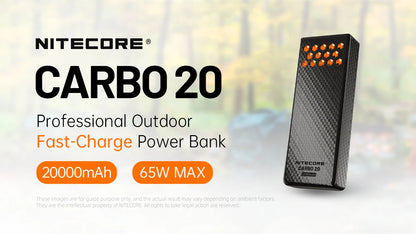 Nitecore CARBO 20 Power Bank 20000mAh - 65W Fast Charging USB-C - Carbon Fiber IPX8