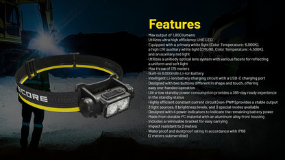 Nitecore NU53 Headlamp 1800 Lumens - Rechargeable USB-C - Proximity Sensor - IP68