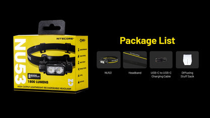 Nitecore NU53 Headlamp 1800 Lumens - Rechargeable USB-C - Proximity Sensor - IP68