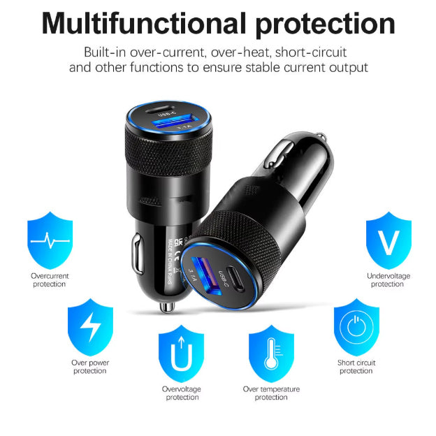 Fast car charger with 2 USB charging outlets 15W