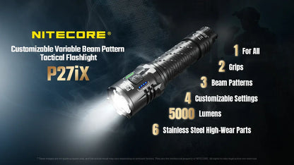 Nitecore P27iX 5000 Lumens - Tactical Flashlight Rechargeable USB-C - Triple Switch Customizable Beam