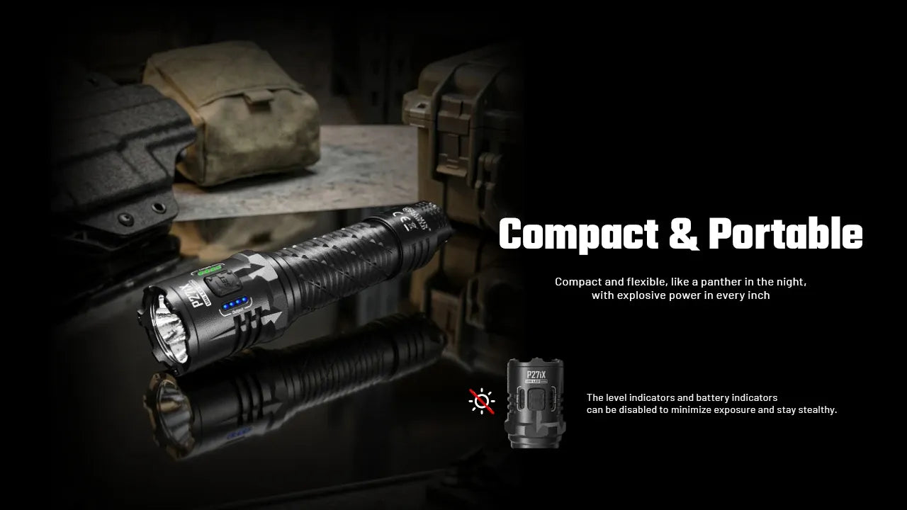 Nitecore P27iX 5000 Lumens - Tactical Flashlight Rechargeable USB-C - Triple Switch Customizable Beam