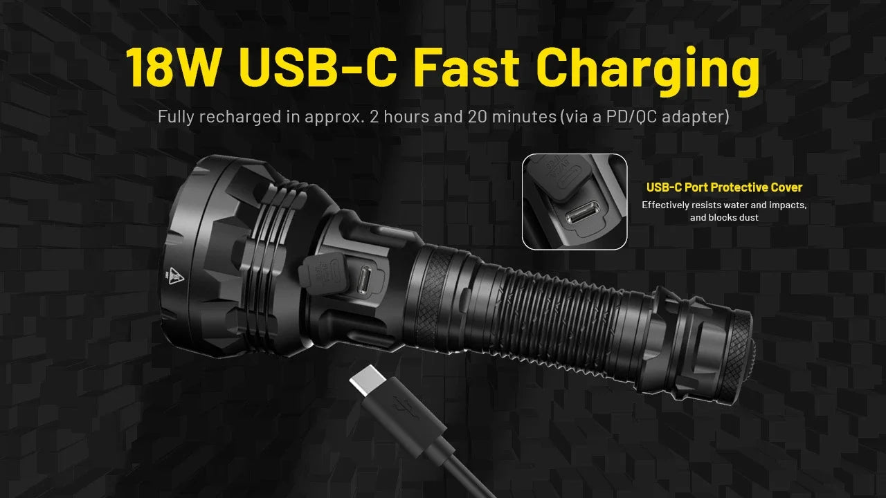Nitecore P40 2000 Lumens - Long Range LEP Tactical Flashlight Rechargeable USB-C - Dual Beam Spot/Flood