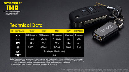 Nitecore TINI 2 500 Lumens USB-C Rechargeable Keychain EDC Flashlight