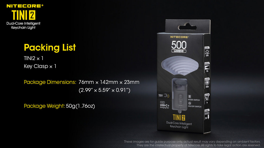 Nitecore TINI 2 500 Lumens USB-C Rechargeable Keychain EDC Flashlight