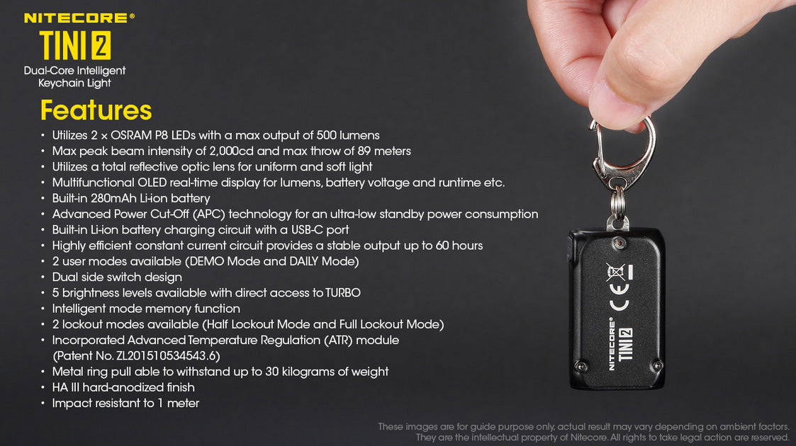 Nitecore TINI 2 500 Lumens USB-C Rechargeable Keychain EDC Flashlight