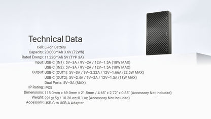 Batterie Externe Nitecore NB20000 Gen 3 - 20000mAh - Charge Rapide 22,5W USB-C