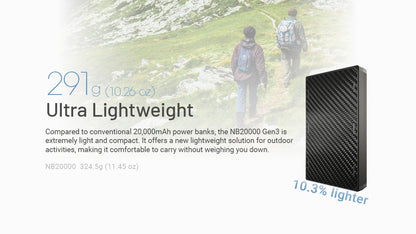 Batterie Externe Nitecore NB20000 Gen 3 - 20000mAh - Charge Rapide 22,5W USB-C