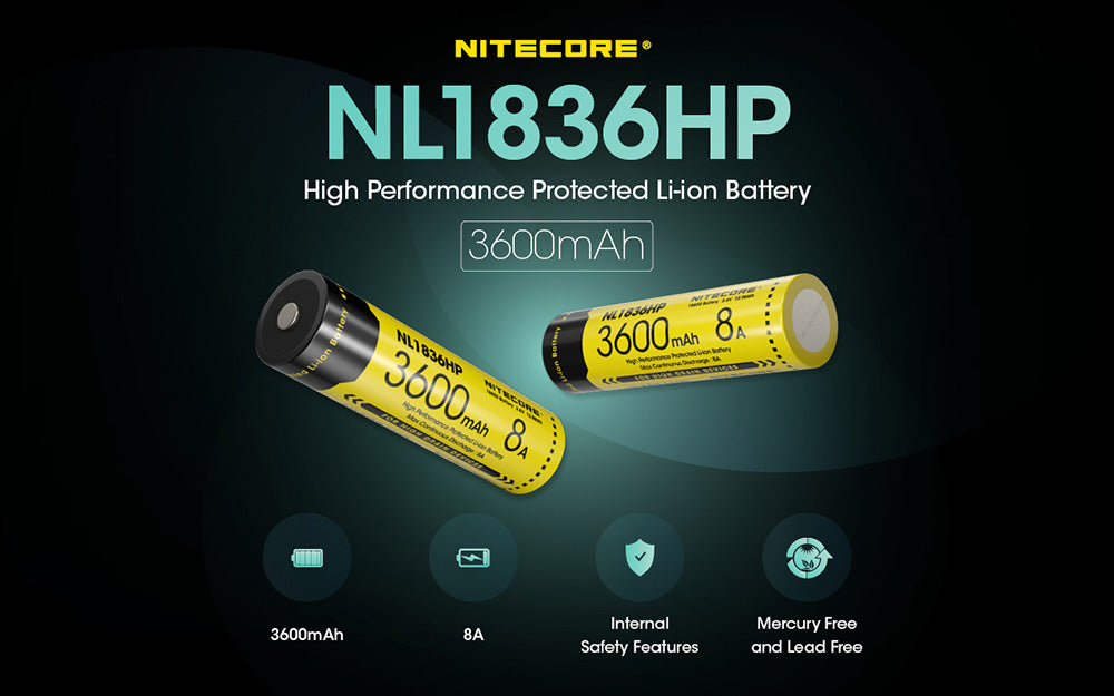 Batterie Nitecore NL1836HP 3600mAh 18650 Rechargeable - 8A Haute Performance