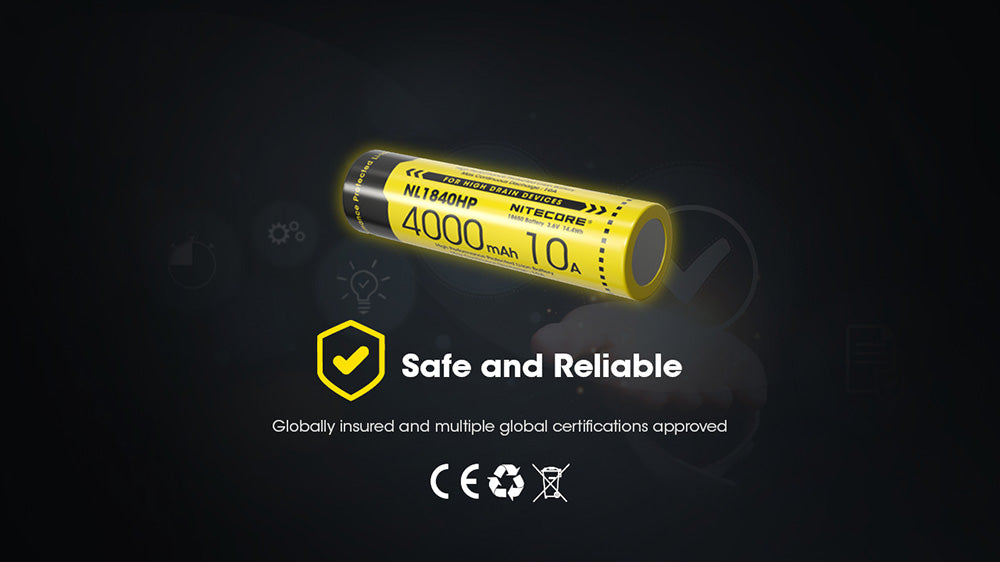 Batterie Nitecore NL1840HP 4000mAh 18650 Rechargeable - 10A Haute Performance