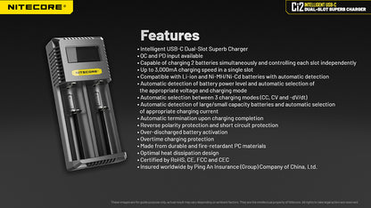 Chargeur Universel Intelligent Nitecore Ci2 - Deux emplacements de charge