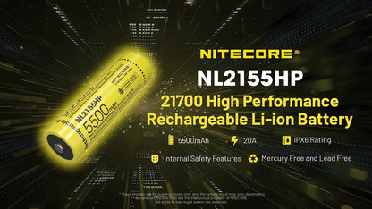 Batterie Nitecore NL2155HP 5500mAh 21700 Rechargeable - 20A Haute Performance