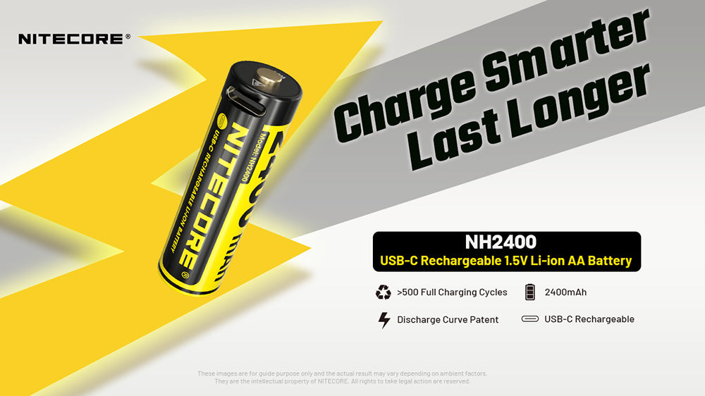 Pack Nitecore NH2400 4x Piles AA Rechargeables - 2400mAh Port USB-C