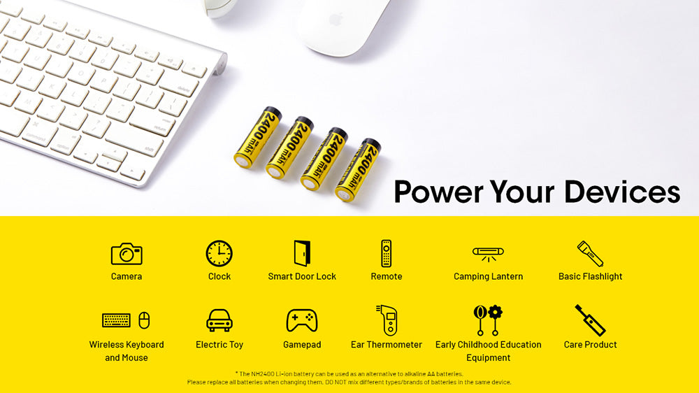 Pack Nitecore NH2400 4x Piles AA Rechargeables - 2400mAh Port USB-C