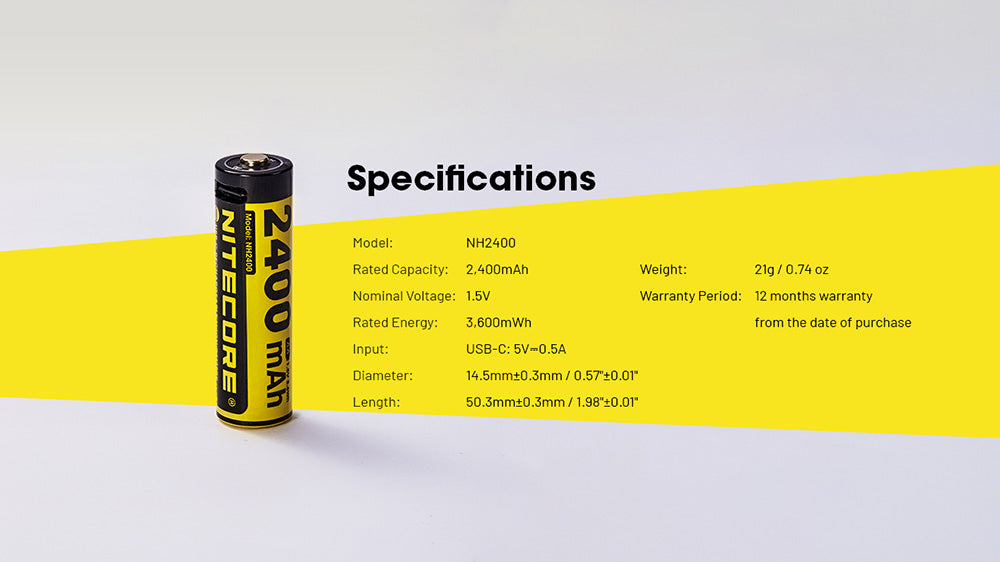 Pack Nitecore NH2400 4x Piles AA Rechargeables - 2400mAh Port USB-C