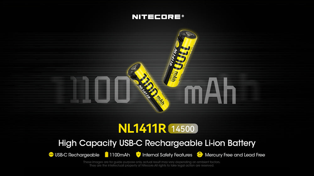 Batterie Nitecore NL1411R 1100mAh 14500 Rechargeable avec Port USB-C