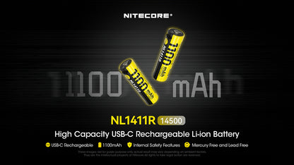 Batterie Nitecore NL1411R 1100mAh 14500 Rechargeable avec Port USB-C
