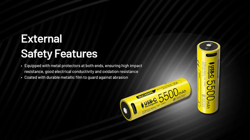 Nitecore NL2155HPR 5500mAh Rechargeable 21700 Battery - 20A USB-C Port