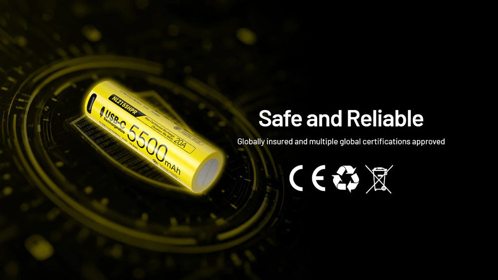 Nitecore NL2155HPR 5500mAh Rechargeable 21700 Battery - 20A USB-C Port