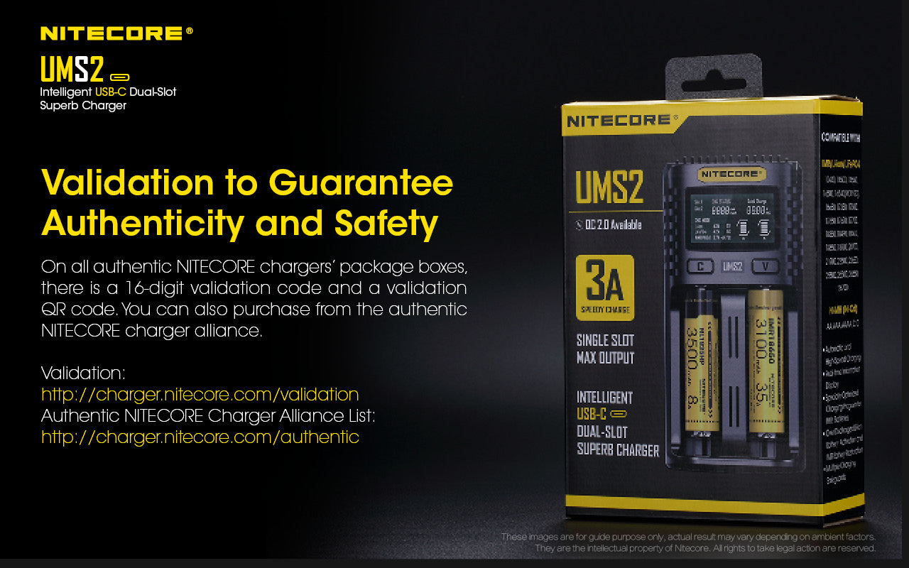 Nitecore UMS2 Universal Intelligent Charger - 2 Slots - 3000mA Max USB