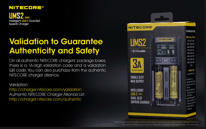 Nitecore UMS2 Universal Intelligent Charger - 2 Slots - 3000mA Max USB