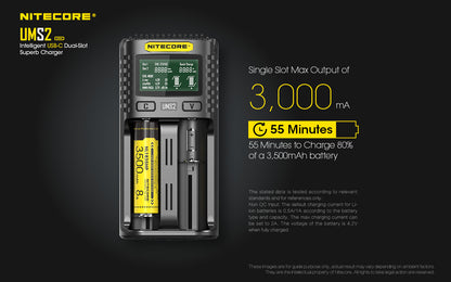 Nitecore UMS2 Universal Intelligent Charger - 2 Slots - 3000mA Max USB