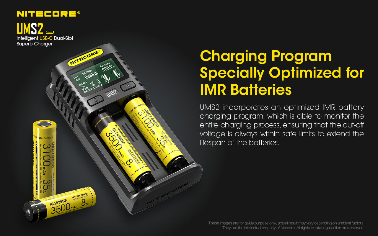 Nitecore UMS2 Universal Intelligent Charger - 2 Slots - 3000mA Max USB