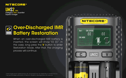 Nitecore UMS2 Universal Intelligent Charger - 2 Slots - 3000mA Max USB