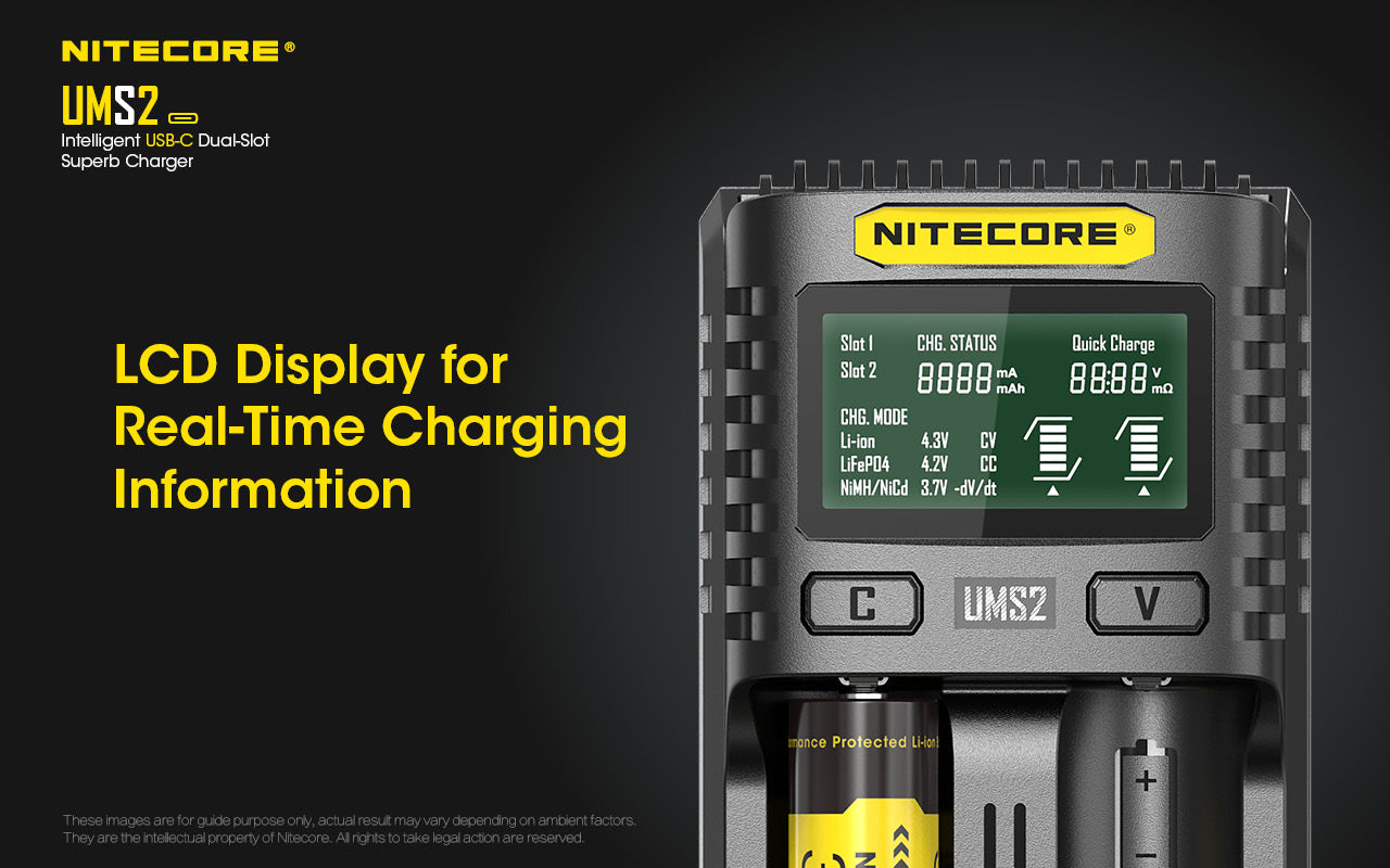 Nitecore UMS2 Universal Intelligent Charger - 2 Slots - 3000mA Max USB