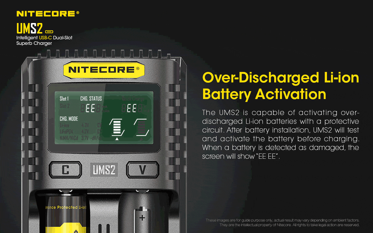 Nitecore UMS2 Universal Intelligent Charger - 2 Slots - 3000mA Max USB