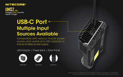 Nitecore UMS2 Universal Intelligent Charger - 2 Slots - 3000mA Max USB