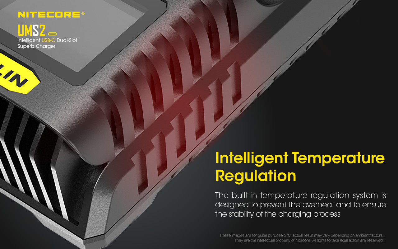 Nitecore UMS2 Universal Intelligent Charger - 2 Slots - 3000mA Max USB