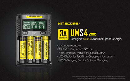 Nitecore UMS4 Universal Intelligent Charger - 4 Slots - 3000mA Max USB