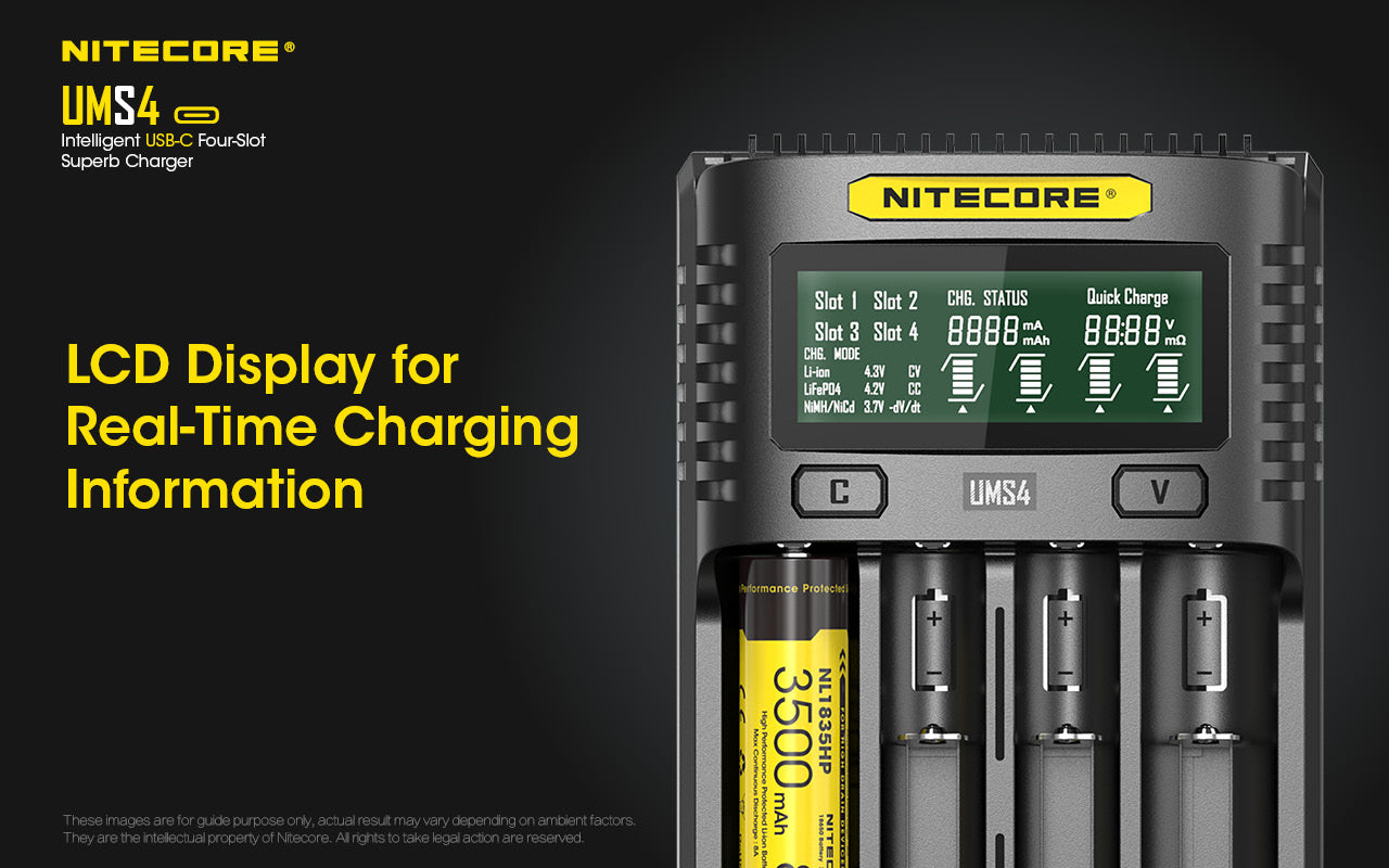 Nitecore UMS4 Universal Intelligent Charger - 4 Slots - 3000mA Max USB