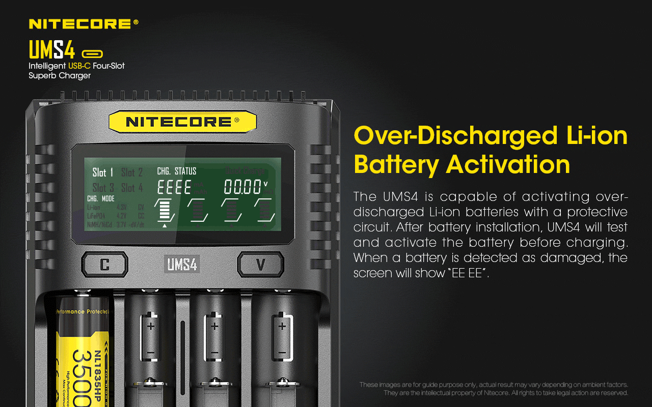 Nitecore UMS4 Universal Intelligent Charger - 4 Slots - 3000mA Max USB