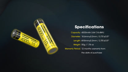 Batterie Nitecore NL1840HP 4000mAh 18650 Rechargeable - 10A Haute Performance