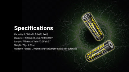Batterie Nitecore NL2160HPi 6000mAh 21700i Rechargeable - 20A Haute Performance