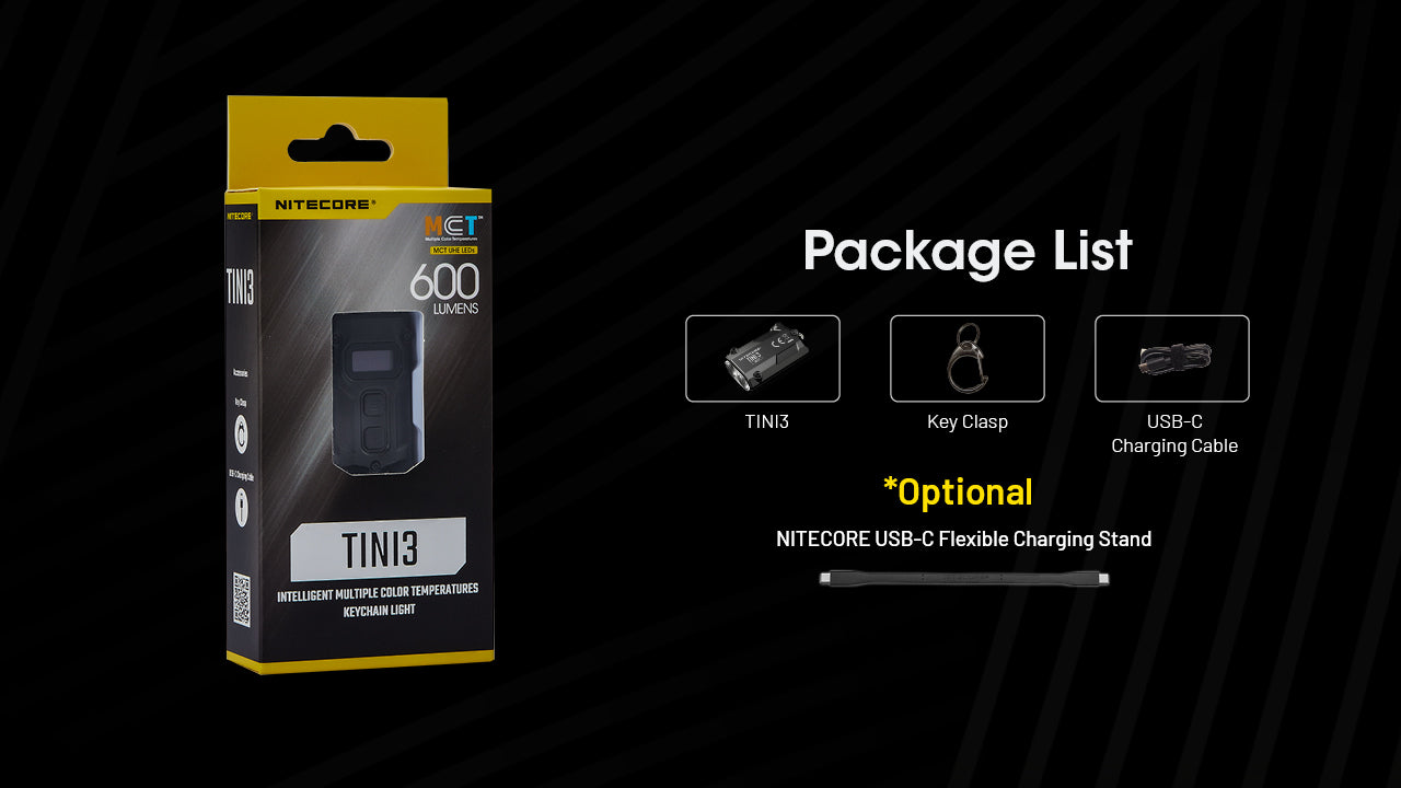 Nitecore TINI 3 600 Lumens 3 Color Temperatures Keychain Flashlight - OLED Display